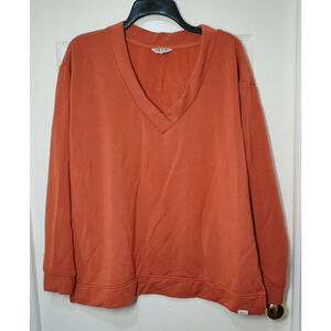 Orvis Women’s V-Neck Sweatshirt – Burnt Orange, Cozy Fleece Interior, Size XL